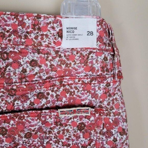Hudson Nico Midrise Ankle Spr Skinny Floral Jeans Red White Size 28 - Picture 7 of 10